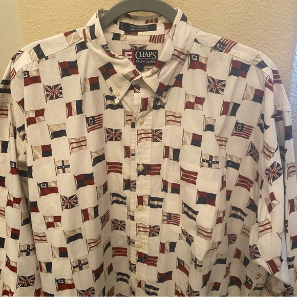 Vintage Chaps Ralph Lauren Men Assorted Flag All Over Print Shirt Size Large - Picture 2 of 7